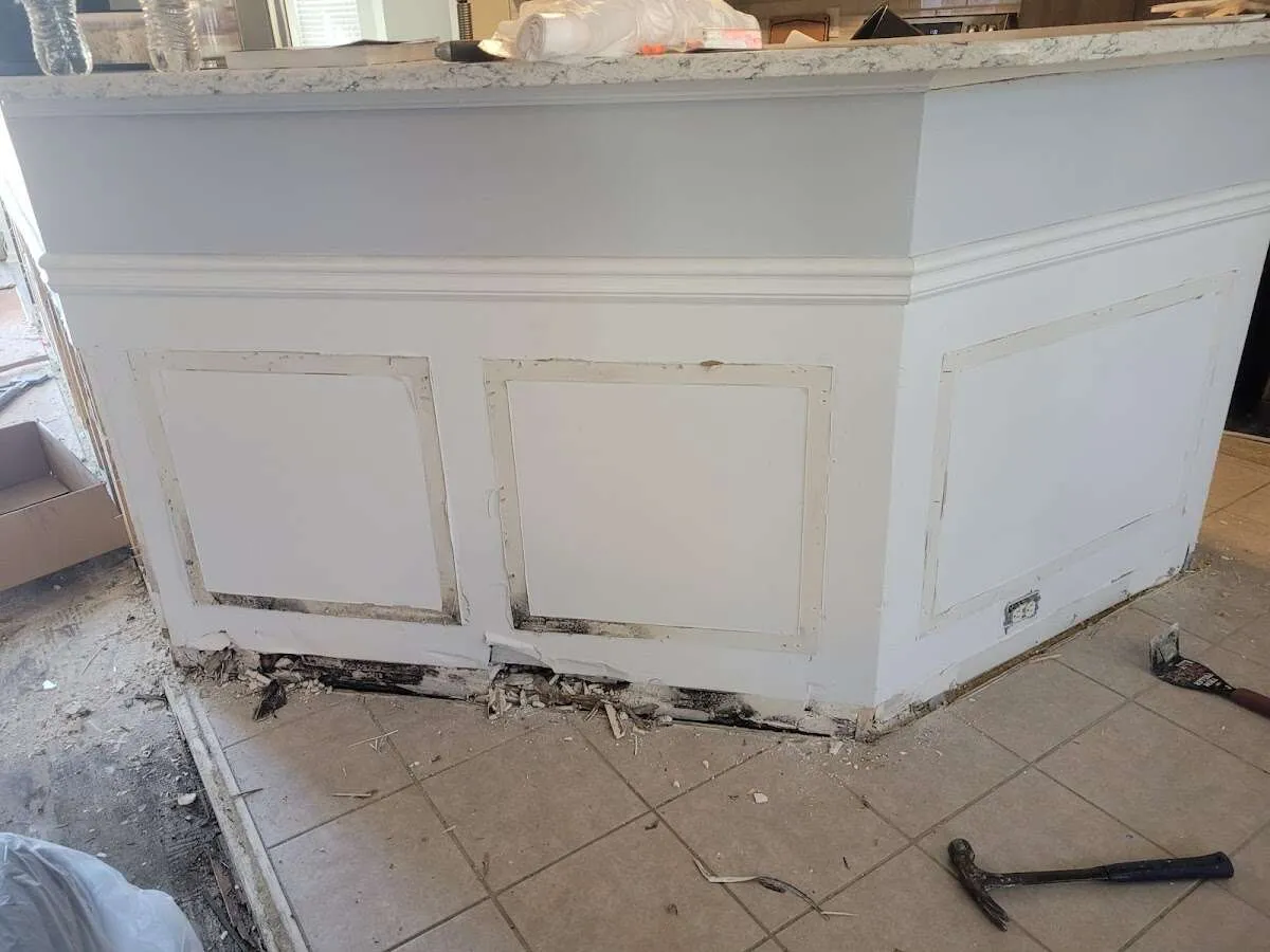 Water damage and mold on kitchen during Burst Pipe Cleanup in Darien